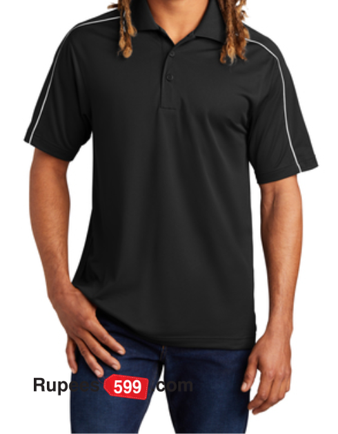 Men's Piped Polo T Shirts - Medium, Black/ Iron Grey