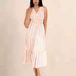 Ladies White & Pink Stripe Dress