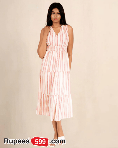 Ladies White & Pink Stripe Dress