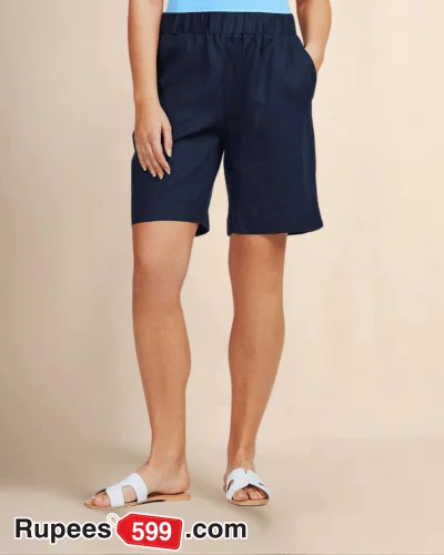 Ladies Sport Knit Elastic Waist Denim Shorts