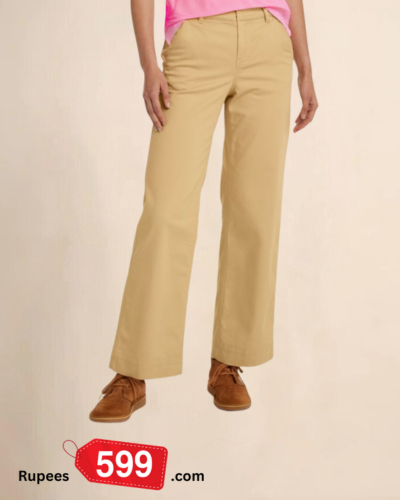 Ladies Wide Leg Chino Pant - Beige