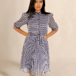 Ladies Elegant Navy & White Circle Pattern Dress