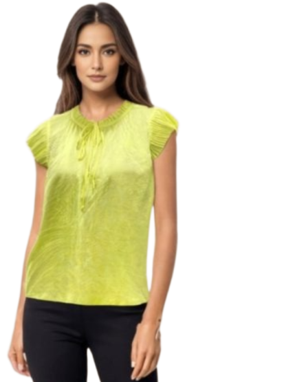 Ladies Yellow Frill Short Sleeve Blouse