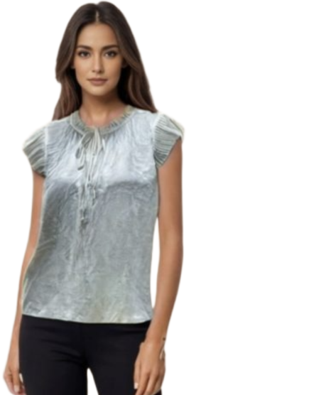 Ladies Grey Frill Short Sleeve Blouse