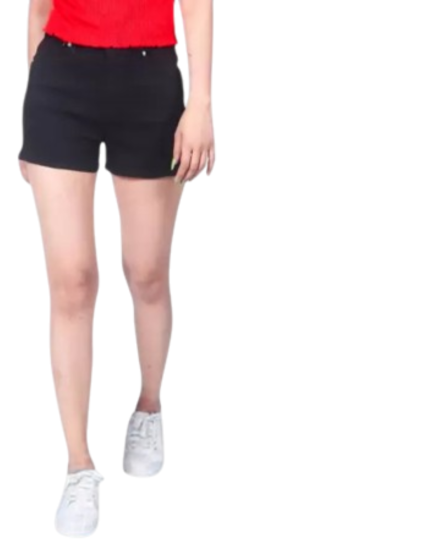 Ladies Solid Black Denim Shorts