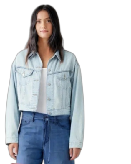 Ladies Denim Trucker Jacket - Light Blue