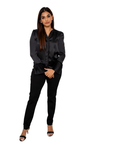 Ladies Black Frill Long Sleeve Blouse