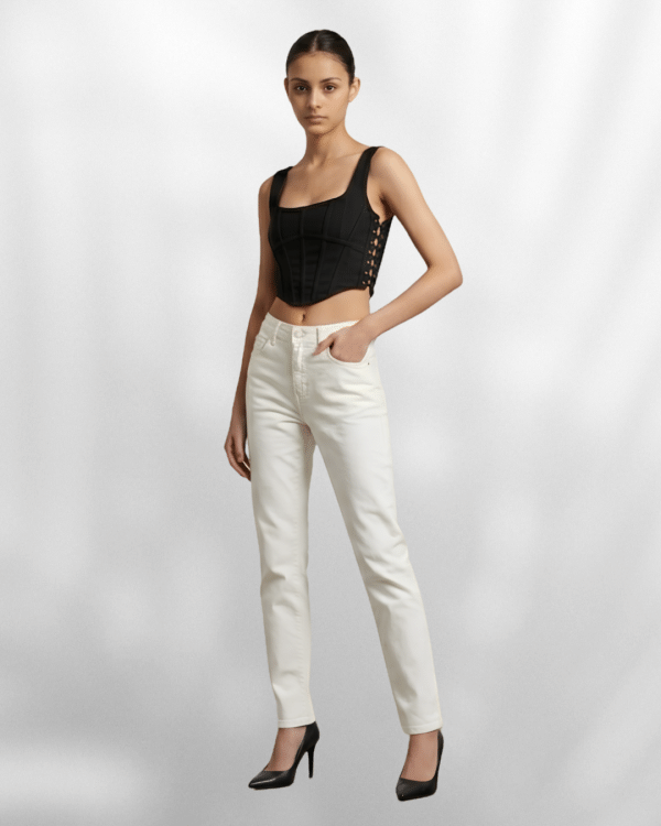 Ladies High Waist White Denim