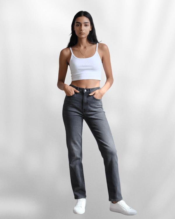 Ladies High Rise Black Straight Denim