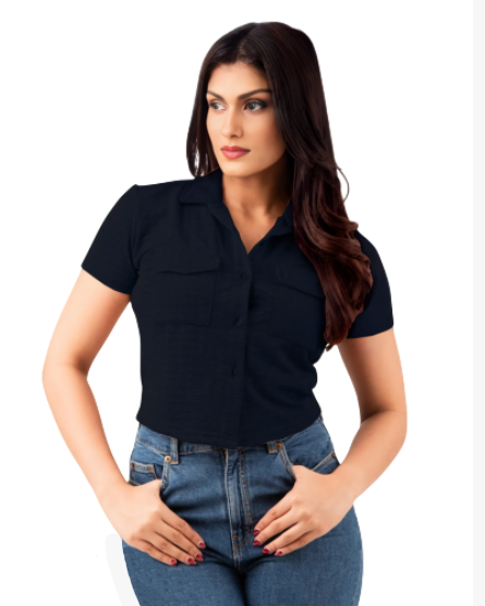 Ladies Basic Waffle Cropped Top