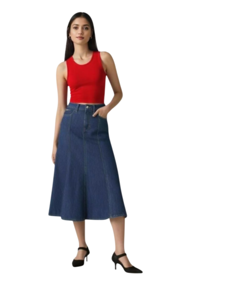 Ladies Blue Fit and Flare Skirt