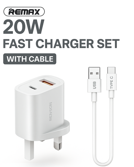 Remax 20W Fast Charger Set with USB + Type‑C Cable