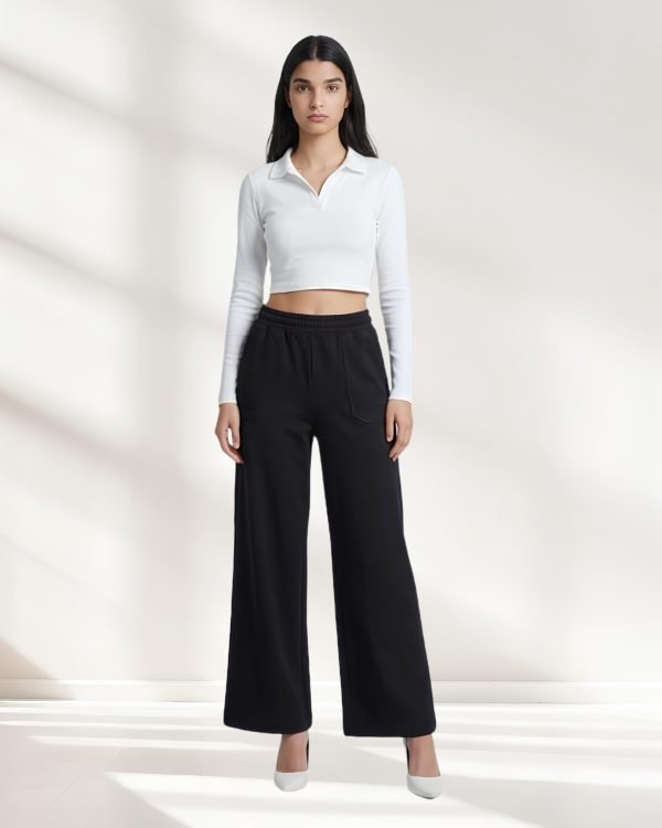 Ladies Black Wide Leg Joggers
